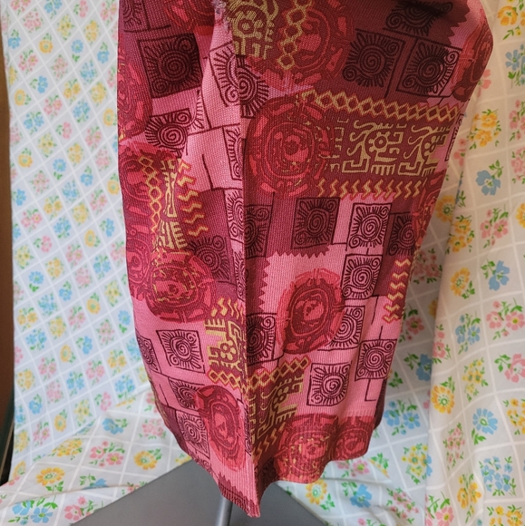 Pink 1960s 1970s mock neck long sleeve print top - Picture 7 of 14